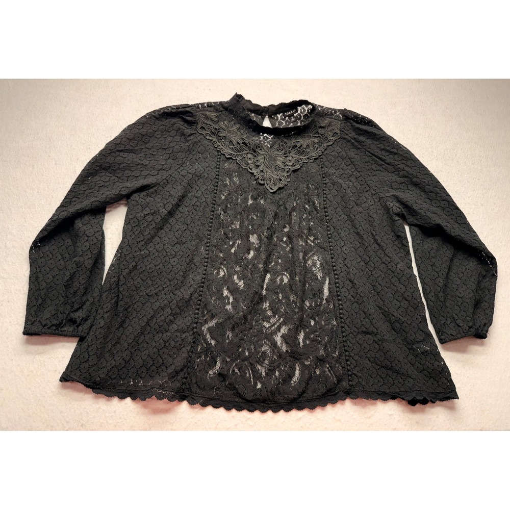 Torrid Womens Plus Size 3 Black Lace High Neck Long Sleeve Blouse